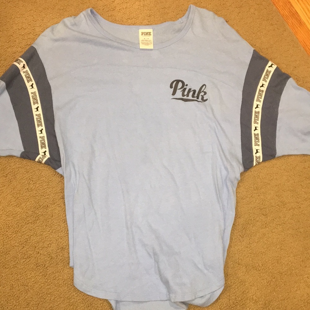 PINK a blue football jersey t shirt